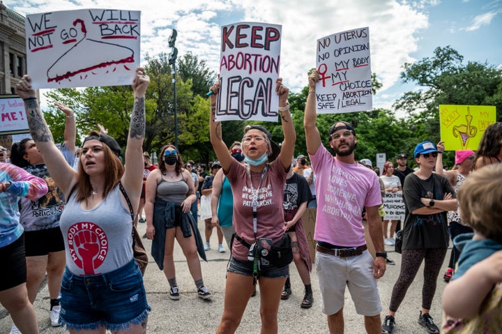 People protest S.B. 8 at the state Capitol on May 29, 2021, in Austin, Texas. 