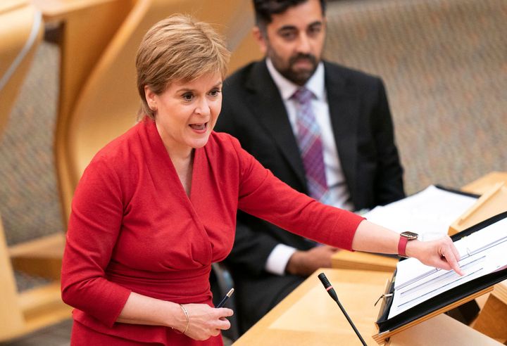 Nicola Sturgeon speaks at the Scottish parliament during First Minister's Questions.