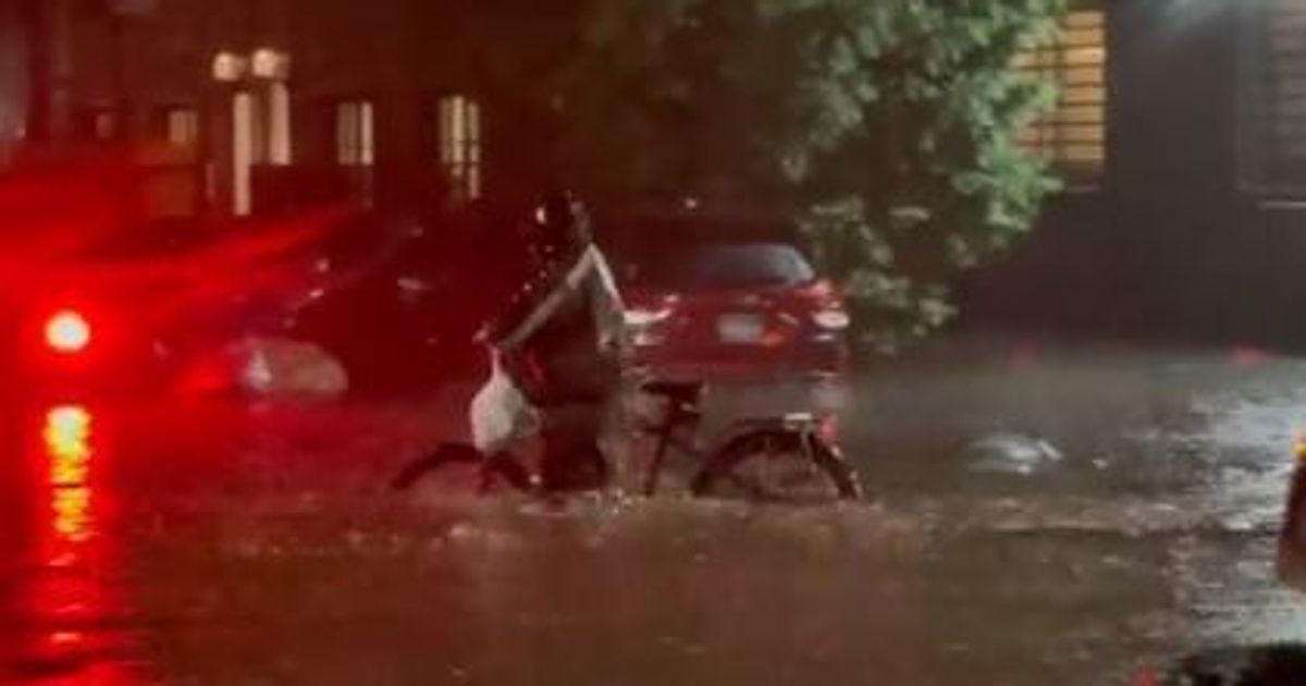 In New York, the images of delivery men working during the floods are controversial