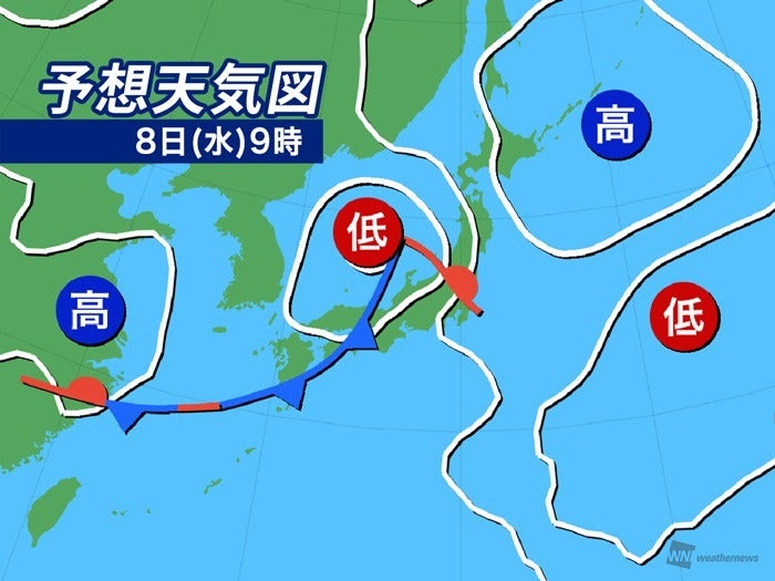 予想天気図 8日(水)9時