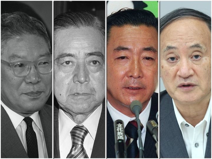 左から池田勇人、佐藤栄作、橋本龍太郎、菅義偉の各氏