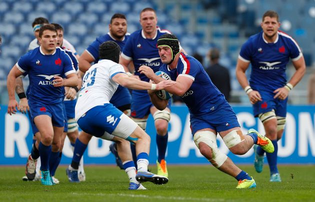 Grégory Alldritt et le XV de France face à l'Italie, qu'ils affronteront lors de la Coupe du monde 2023 de rugby, lors du Tournoi des 6 nations le 6 février 2021.