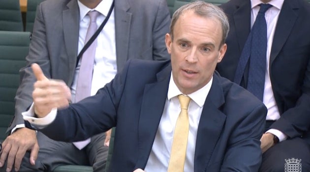 Dominic Raab giving evidence to the Commons Foreign Affairs Committee about his part in the Afghanistan
