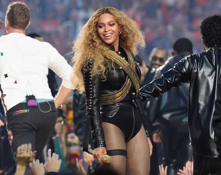 Beyonce performing during the Super Bowl 50 Halftime Show in 2016. 