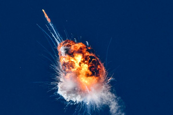 A rocket launched by Firefly Aerospace, the latest entrant in the New Space sector, is seen exploding minutes after lifting off from the central California coast on Thursday, Sept. 2, 2021. The Alpha rocket was "terminated" over the Pacific Ocean shortly after its 6:59 p.m. liftoff from Vandenberg Space Force Base, according to a base statement. (Len Wood/For The Santa Maria Times via AP)