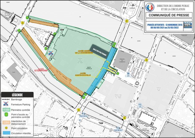 Plan des rues bloquées ou sécurisées sur l'île de la Cité à partir du 8 septembre 2021. 