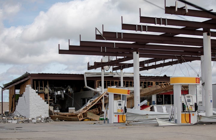 A gas station is seen destroyed by Hurricane Ida in Louisiana.