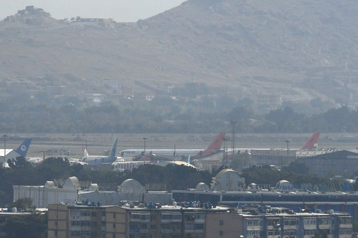 Planes are pictured at the airport in Kabul on August 31, 2021, after the US pulled all its troops out of the country.