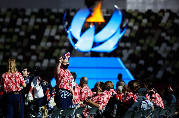 Tokyo 2020 Paralympic Games - The Tokyo 2020 Paralympic Games Closing Ceremony - Olympic Stadium, Tokyo, Japan - September 5, 2021. Britain athletes gather before the ceremony REUTERS/Issei Kato