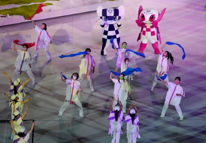 Dancers perform during the closing ceremony for the 2020 Paralympics at the National Stadium in Tokyo, Sunday, Sept. 5, 2021. (AP Photo/Eugene Hoshiko)