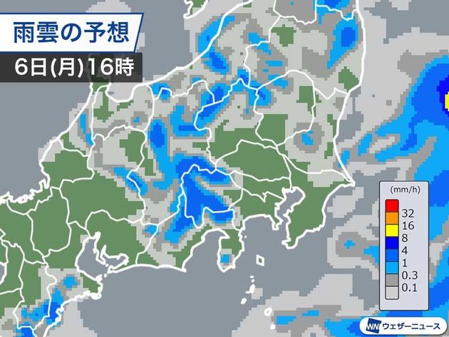 6日(月)夕方の雨の予想