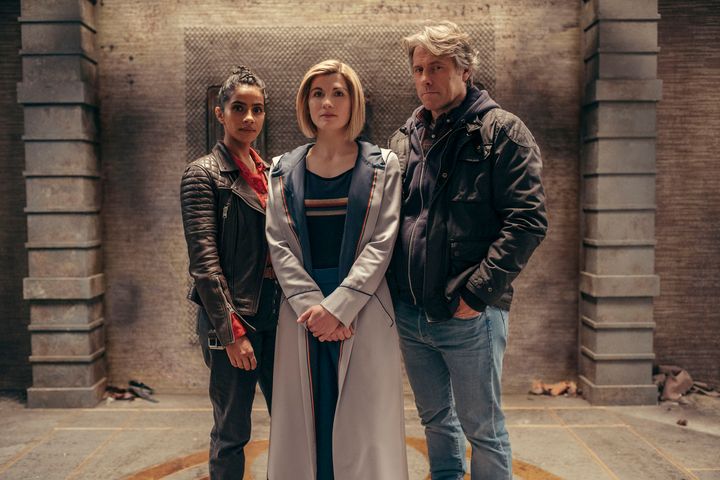 Doctor Who stars Mandip Gill, Jodie Whittaker and John Bishop