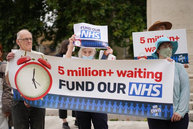 A waiting list protest outside
