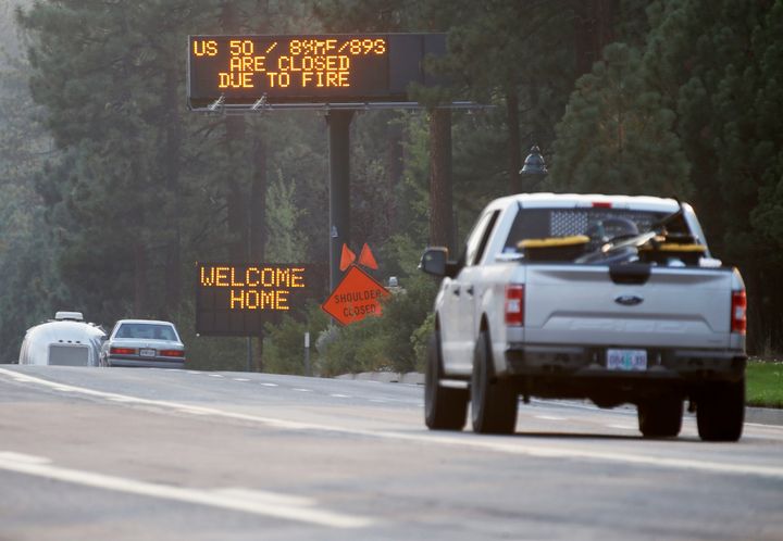 Traffic flows along Highway 50 in South Lake Tahoe, California, on Sunday, Sept. 5, 2021.