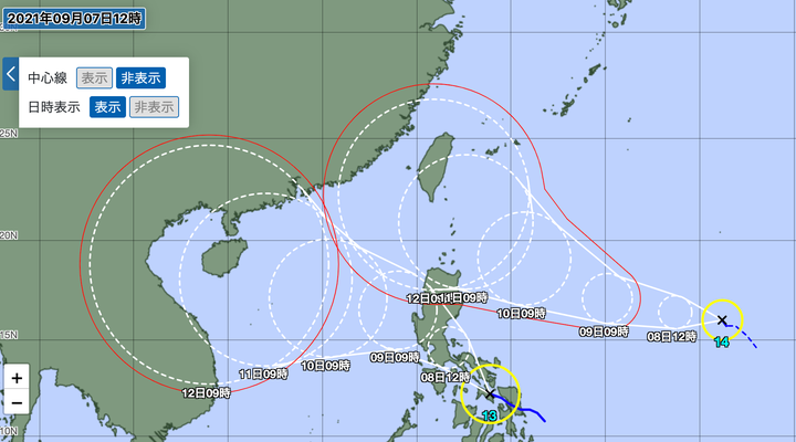 日本の南の海上には現在2つの台風が発生している