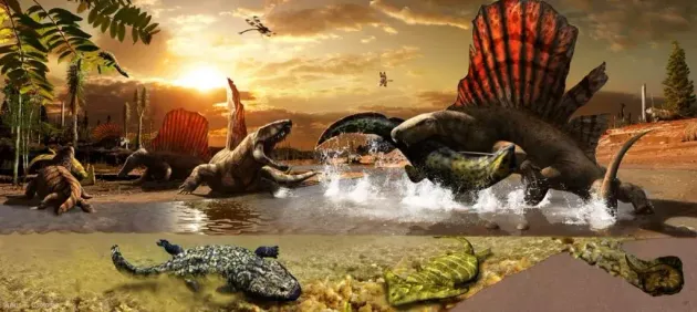 Une explosion des émissions de CO2 carbonique aurait provoqué la pire extinction de l'Histoire et exterminé la quasi totalité des espèces comme les reptiles. 