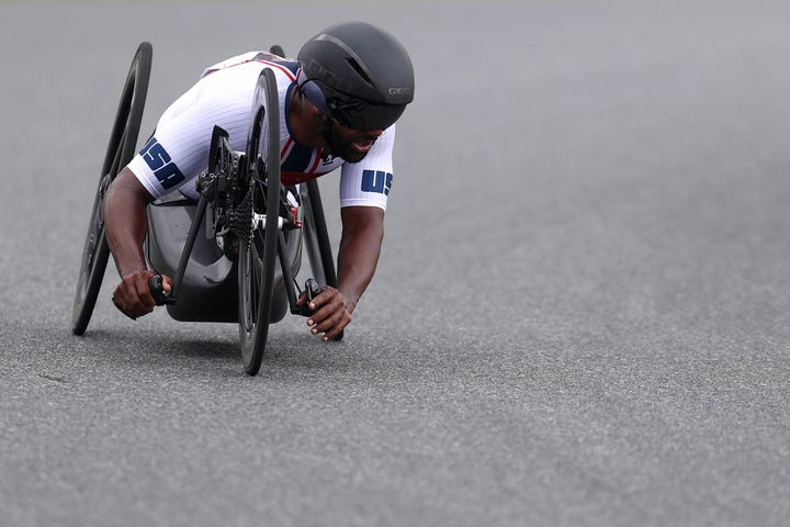 Freddie De Los Santos competes during the Men's H5 Road Race Time Trial on Day 7 of the Tokyo 2020 Paralympic Games on Aug. 3