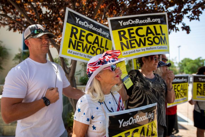 Recall supporters rally in Santa Clarita in August. 