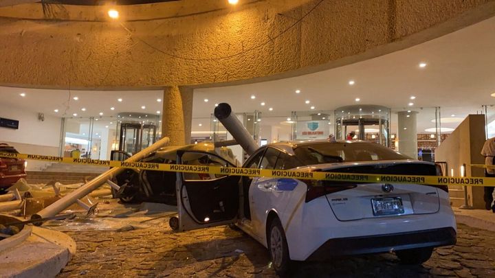 Cars outside a hotel in Acapulco, Mexico were damaged when the earthquake struck on Tuesday. 