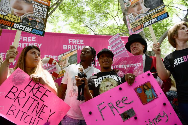 Protesters attend a #FreeBritney Rally at Stanley Mosk Courthouse on July 14, 2021 in Los Angeles, California. 