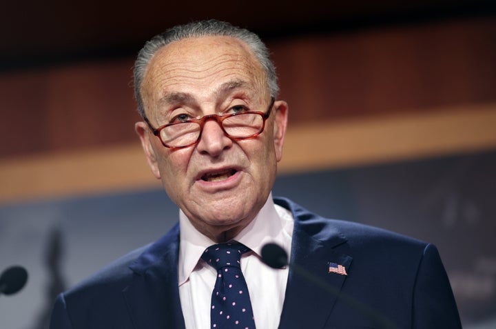 Senate Majority Leader Charles Schumer (D-N.Y.) says it's "full speed ahead" on the Democrats' $3.5 trillion "human infrastructure" bill. (Photo by Kevin Dietsch/Getty Images)