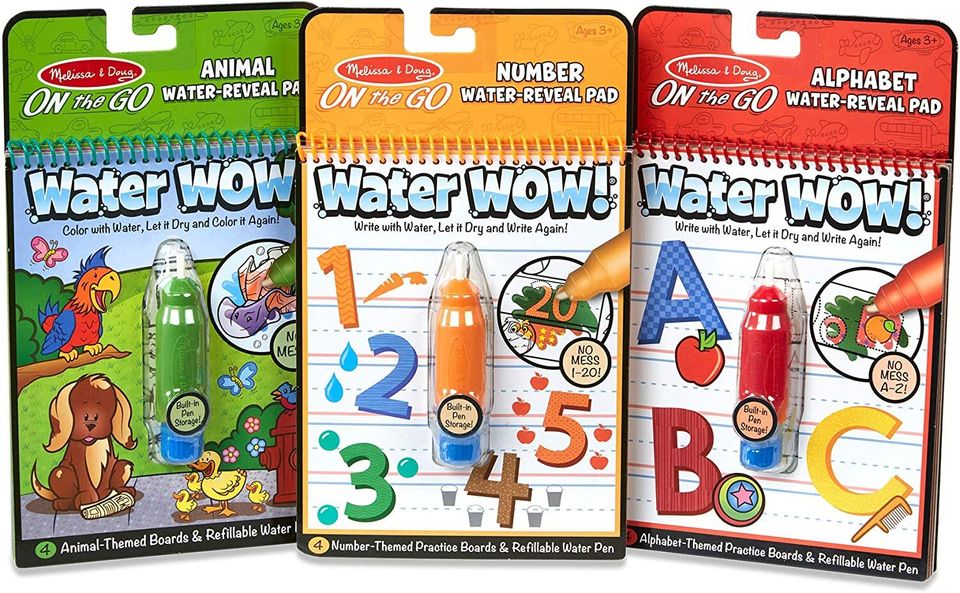Melissa & Doug On the Go Water Wow! Reusable Water-Reveal Activity Pads,  3-pk, Vehicles, Animals, Alphabet 