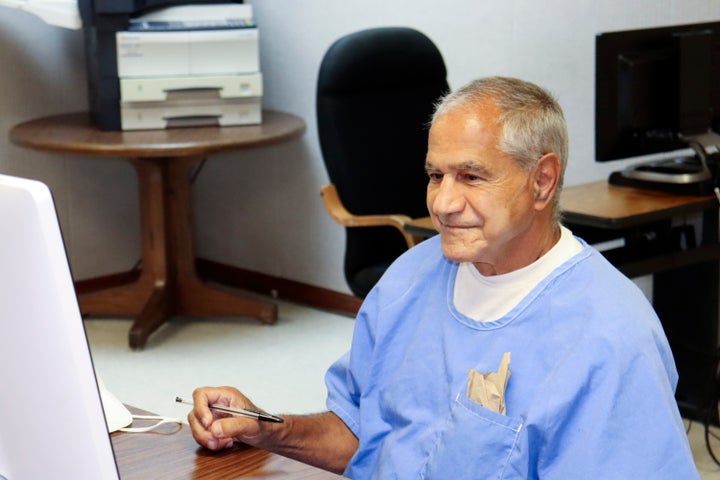 Sirhan Sirhan attends his virtual parole hearing Aug. 27, 2021, in San Diego.