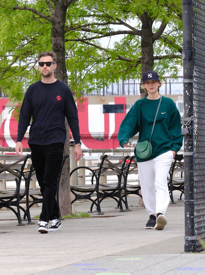 Jennifer Lawrence is seen out for a walk by the Hudson river with her husband Cooke Maroney.