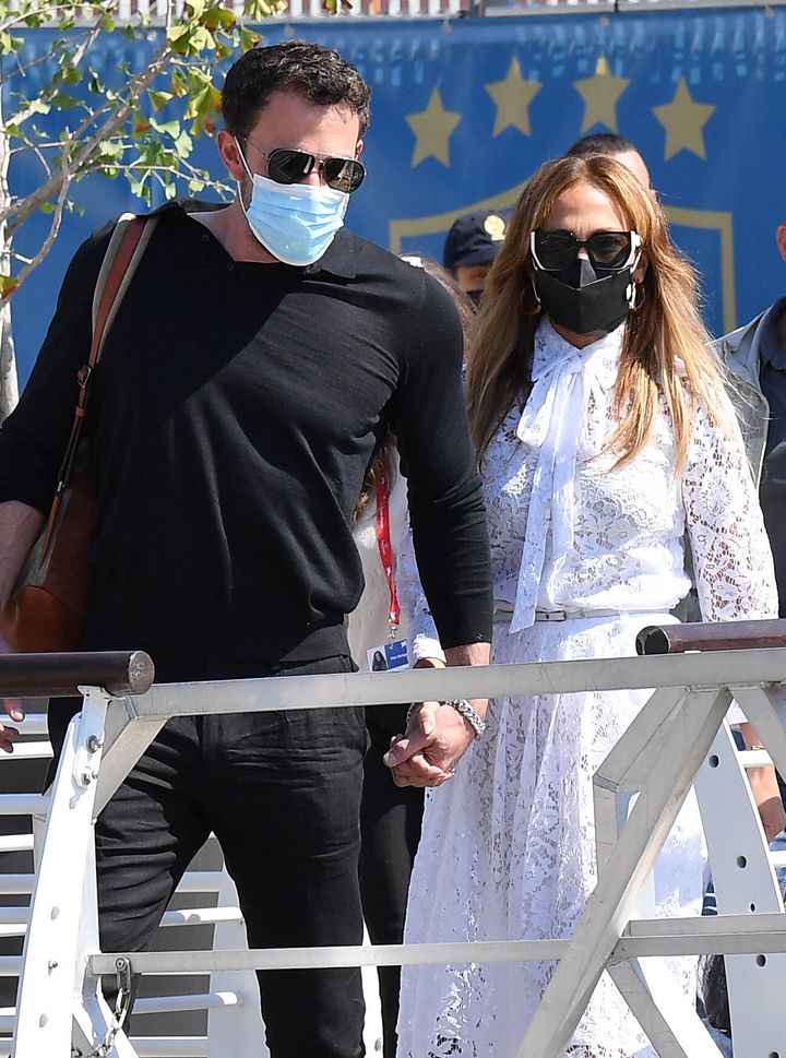 Ben Affleck and Jennifer Lopez arrive at the 78th Venice International Film Festival on Sept. 9, 2021, in Venice, Italy.