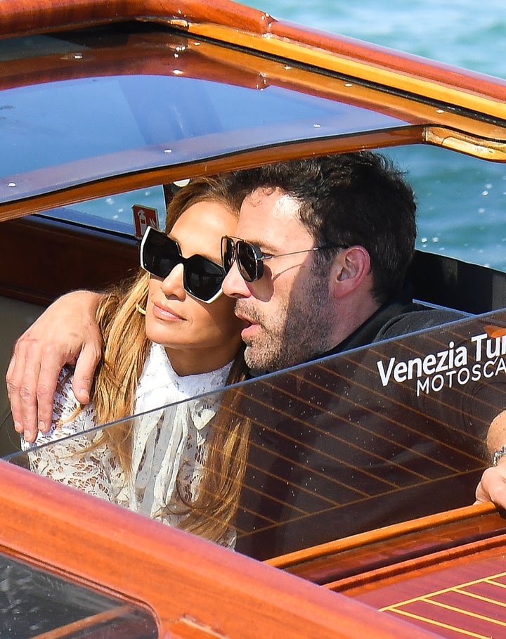 Jennifer Lopez and Ben Affleck arrive at the 78th Venice International Film Festival on September 9, 2021 in Venice, Italy.