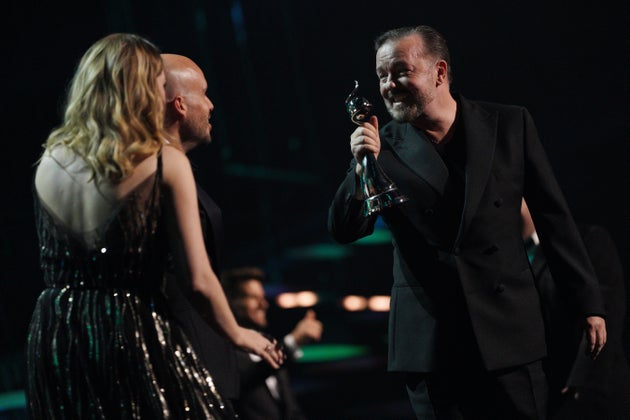 Ricky Gervais on stage at the