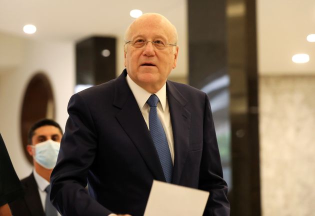 Le Premier ministre-désigné du Liban Najib Mikati arrive au palais présidentiel le 10 septembre 2021. 