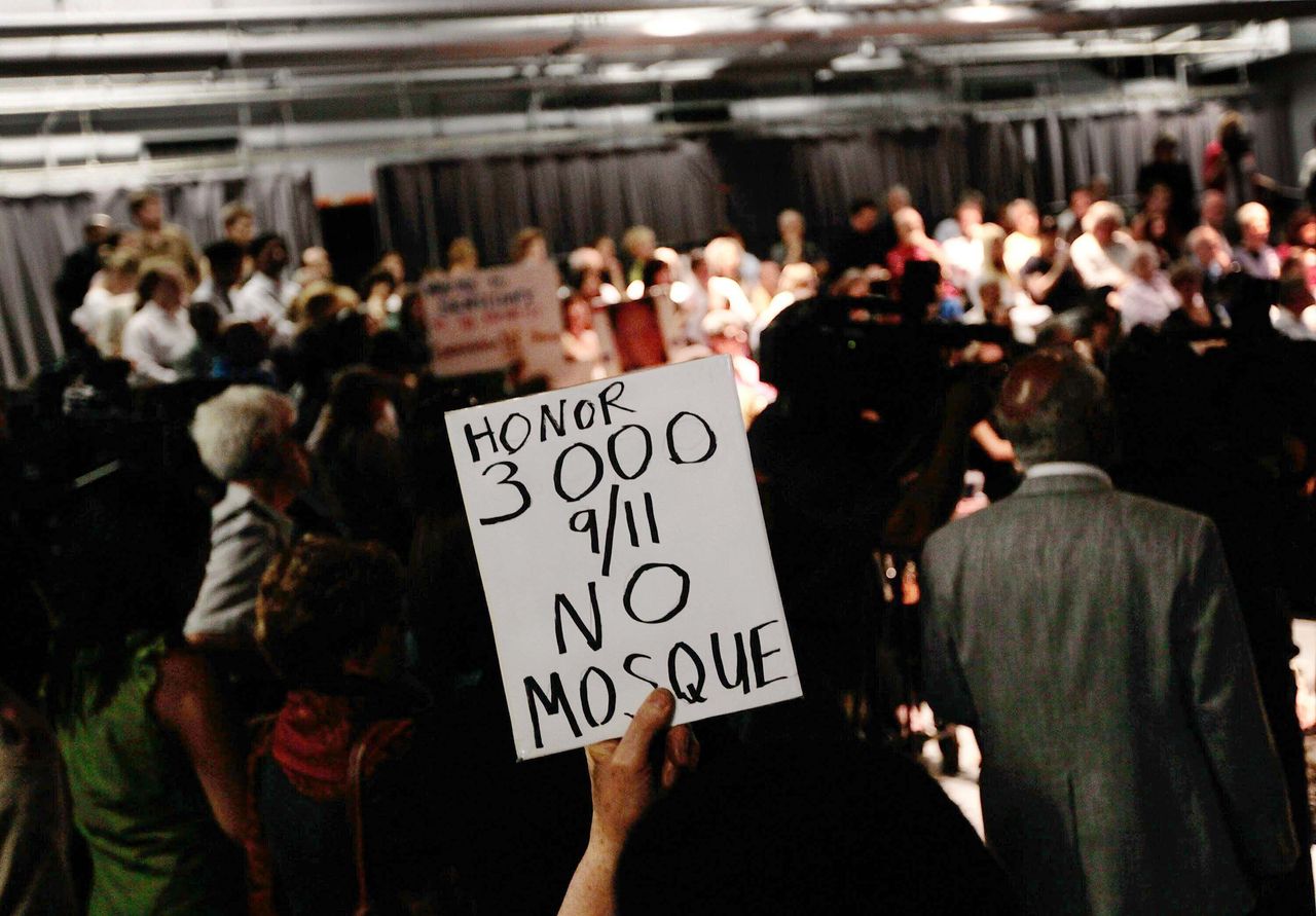 The heated scene at a community board meeting to debate the Cordoba House in Lower Manhattan on May 25, 2010. 