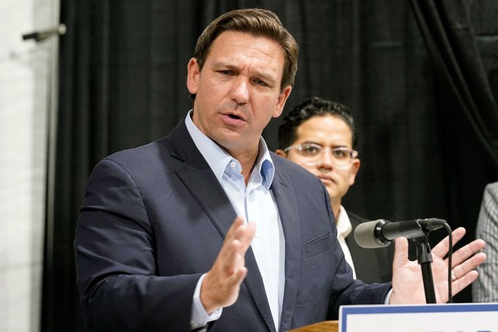 Florida Gov. Ron DeSantis speaks at the opening of a monoclonal antibody site in Pembroke Pines, Florida, on Aug. 18.