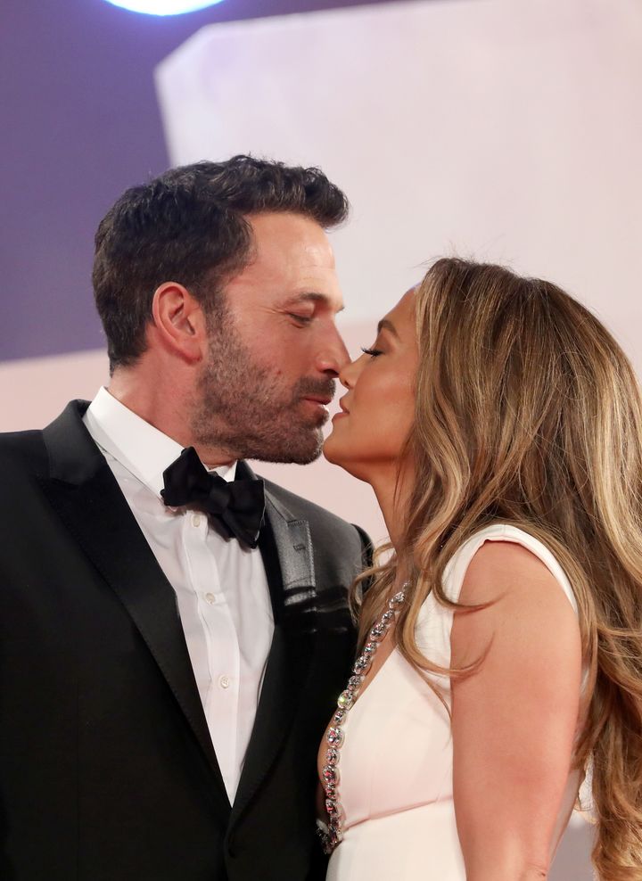 Ben Affleck and Jennifer Lopez attend the red carpet of the movie The Last Duel during the 78th Venice International Film Festival.
