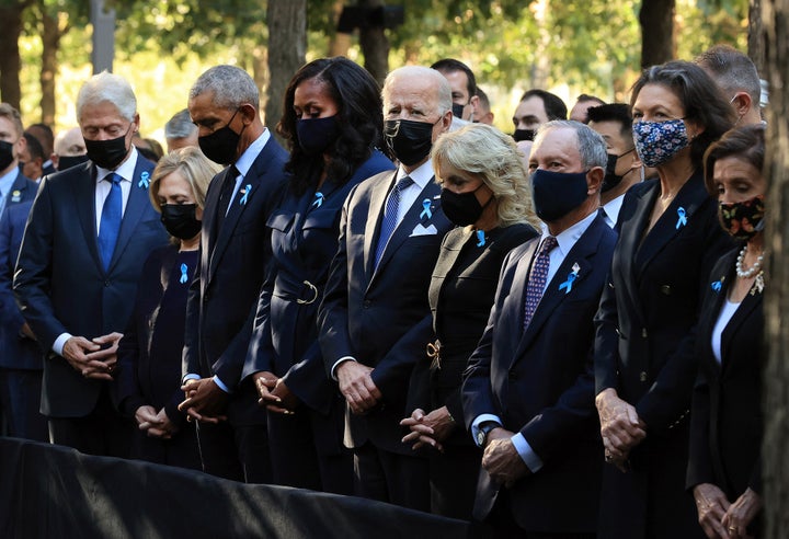 The Clintons, Obamas, House Speaker Nancy Pelosi and former New York City Mayor Michael Bloomberg joined President Joe Biden and first lady Jill Biden in a moment of silence during the annual 9/11 Commemoration Ceremony.