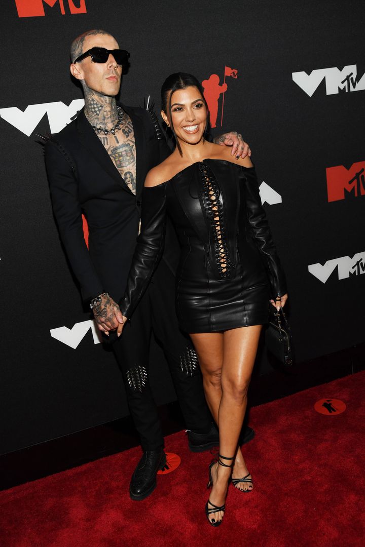 Travis Barker and Kourtney Kardashian attend the 2021 MTV Video Music Awards on Sep. 12. 