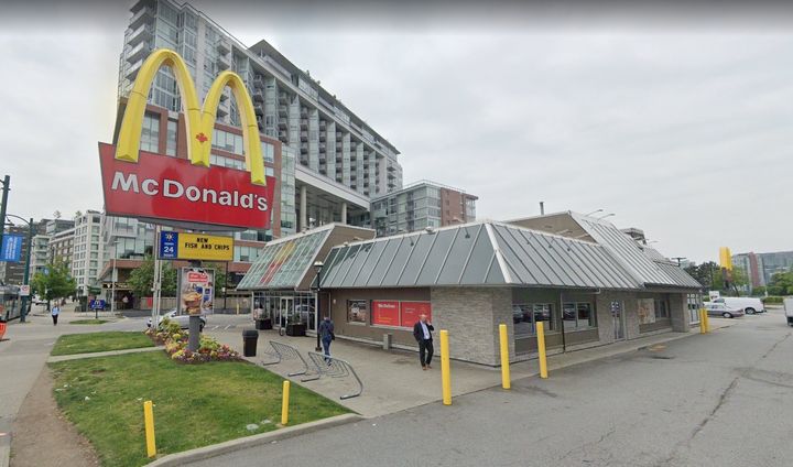 A Google Street View image of a McDonald's in Vancouver where a motorist was killed in a "freak accident" at the drive-thru window. 