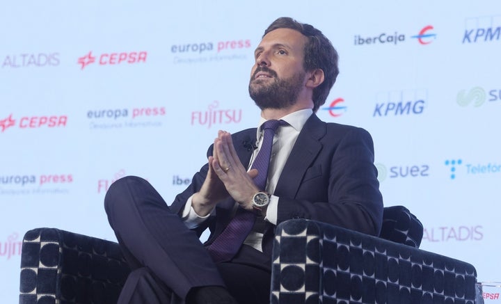 El presidente del Partido Popular, Pablo Casado, interviene en un Desayuno Informativo de Europa Press.