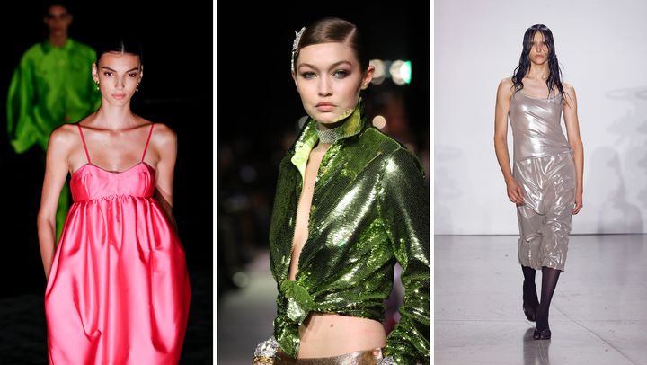 Models walk the Spring/Summer 2022 runways in (left to right) Prabal Gurung, Tom Ford and Private Policy.