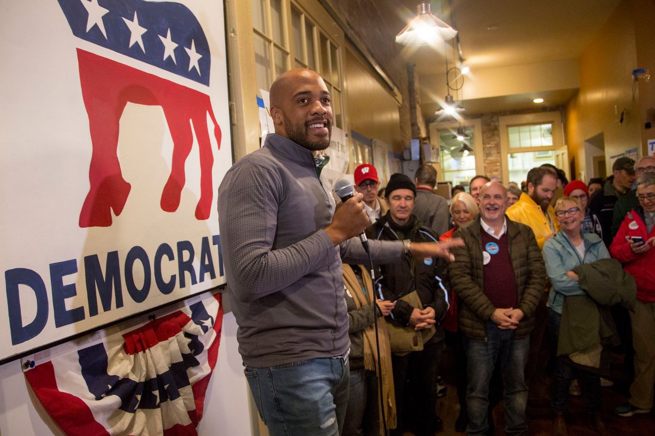 Mandela Barnes speaks to supporters at the Racine County Democratic office on Nov. 4, 2018, as he runs for lieutenant governor.