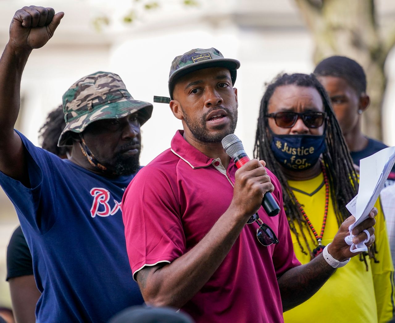 Wisconsin Lt. Gov. Mandela Barnes speaks at a rally for Jacob Blake Jr., who was paralyzed in a police shooting last year, in Kenosha, Wis. Barnes is leading in the Democratic primary to replace Republican Sen. Ron Johnson. If Barnes were to win, he'd become Wisconsin's first Black senator. 