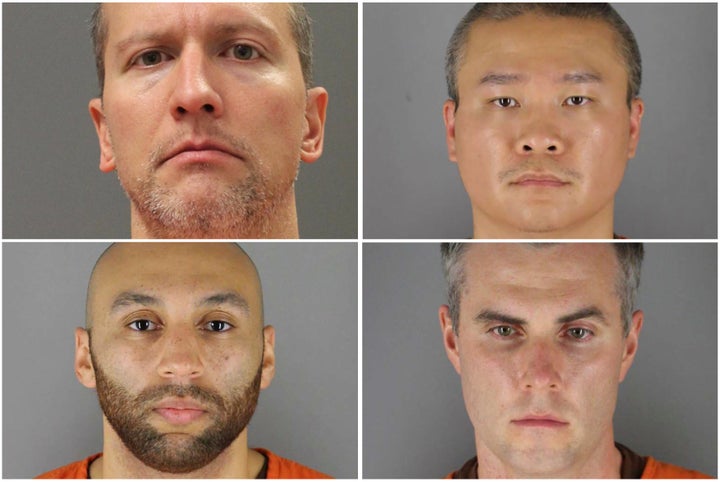 Clockwise from top left: Derek Chauvin, Tou Thao, Thomas Lane and J. Alexander Kueng.
