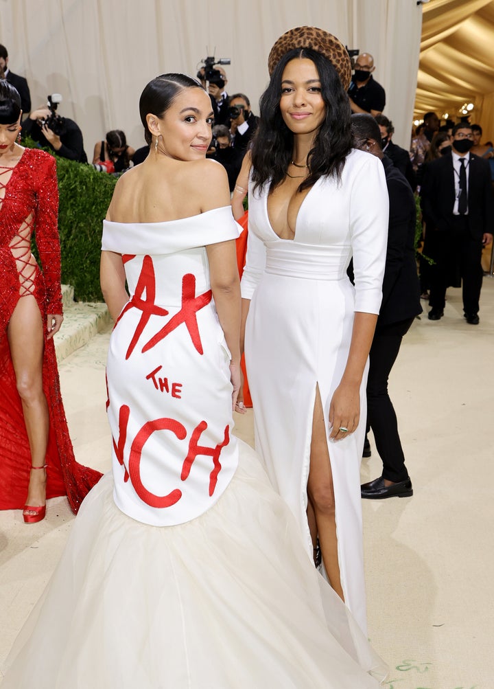 Rep. Alexandria Ocasio-Cortez and Aurora James attend the 2021 Met Gala.