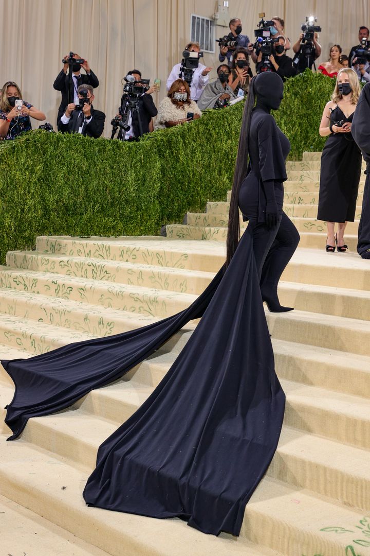 Kardashian's outfit by Balenciaga completely hid her famous face. 