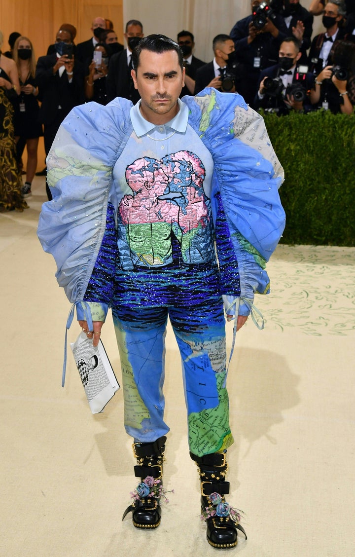 Canadian actor Daniel Levy arrives for the 2021 Met Gala at the Metropolitan Museum of Art on September 13, 2021 in New York. - This year's Met Gala has a distinctively youthful imprint, hosted by singer Billie Eilish, actor Timothee Chalamet, poet Amanda Gorman and tennis star Naomi Osaka, none of them older than 25. The 2021 theme is "In America: A Lexicon of Fashion." (Photo by ANGELA WEISS / AFP) (Photo by ANGELA WEISS/AFP via Getty Images)