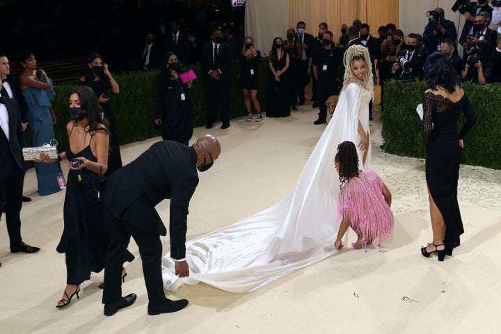 Chlöe and Halle Bailey attend the 2021 Met Gala benefit "In America: A Lexicon of Fashion" at the Metropolitan Museum of Art on Sept. 13 in New York City.