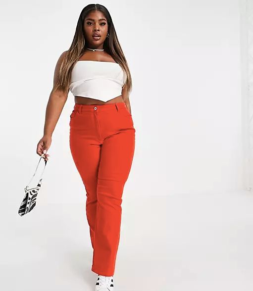 High waisted red outlet pants outfit