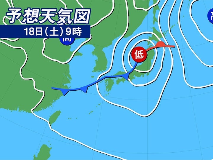 予想天気図 18日(土)9時