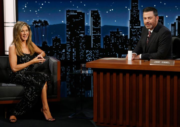 Jennifer Aniston on Jimmy Kimmel's talk show